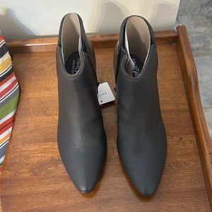Dark Gary kitten heel ankle boot. Side zipper. Size 7.5 New in box.